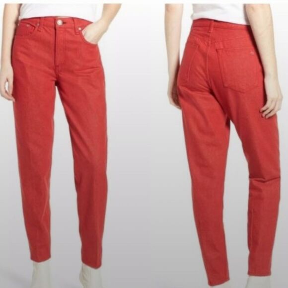 RAG & BONE NWT ASH JEAN BULL RED HIGH RISE TAPERED BARREL LEG JEANS Size: 28 - Picture 1 of 10